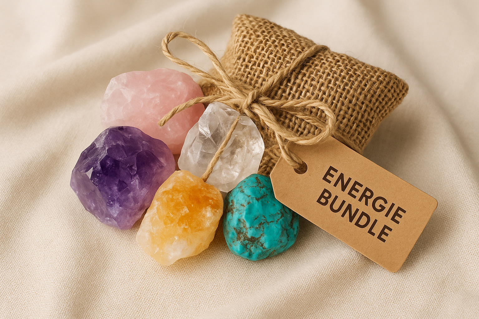 verschiedene edelrohsteine in einem Paket für ein persönliches Energie Bundle.- ca. 5-6 Steine